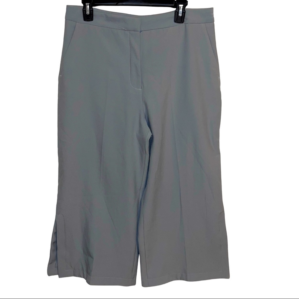 Zara basic collection cropped wide leg slit pant in blue haram high waist NWOT